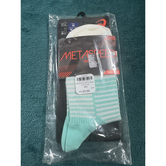 Asics Socks Size Medium Womens Blue Metaspeed Ladies Running Crew Sweat Control - Picture 1 of 4
